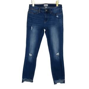 Meritage High Rise Dark Wash Skinny Jeans Distressing Size 30